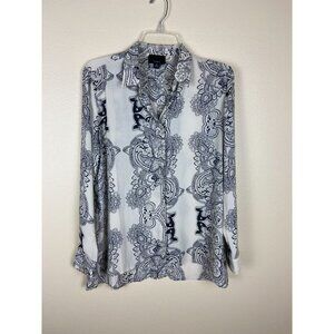 Vici Lumiere White with Black Paisley Pattern Button Up Blouse Size M